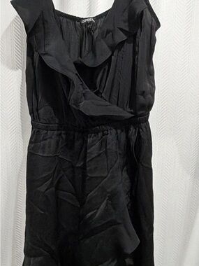 Express Black Ruffle Faux-Wrap Midi Dress